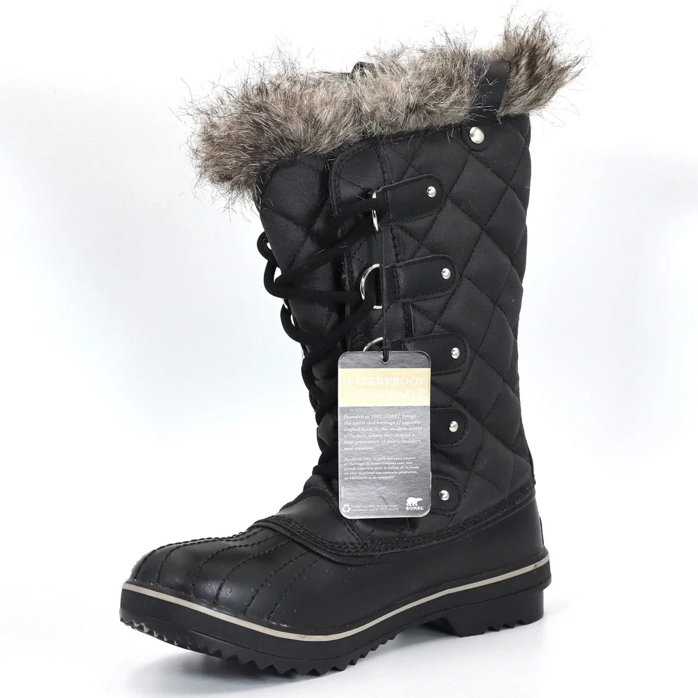 Sorel Tofino II NEW Women 10 Black Quilted Waterproof Faux Fur Winter Snow Boots